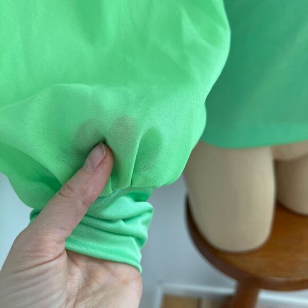 Vintage Young Con tempo’s Women's XS S Green Regal Ruffled Blouse Shirt Frill - Picture 2 of 16